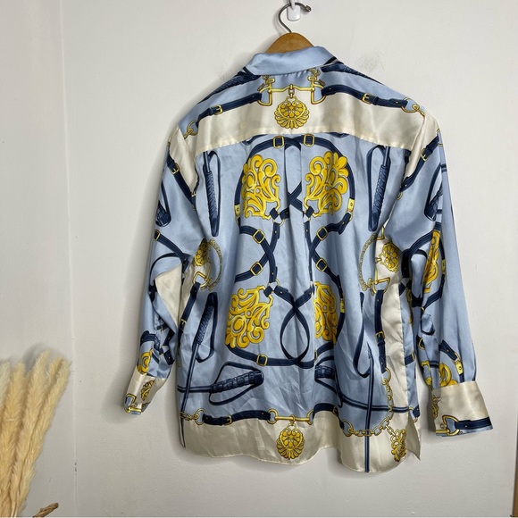 ZARA Chain Printed Blouse Size M Elegant Vintage Scarf Feminine Worn on TV - Picture 7 of 16